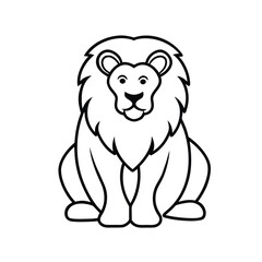 Sitting lion with mane encircling outline drawing
