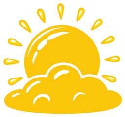 Stylized sun peeking over cloud with sunrays illustration sunshine and weather element