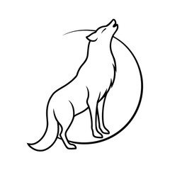 Wolf howling at moon minimalist line art