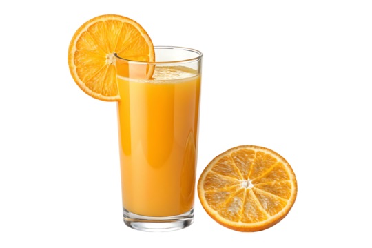 Refreshing glass of orange juice isolated on transparent background, a vibrant and healthy way to start the day