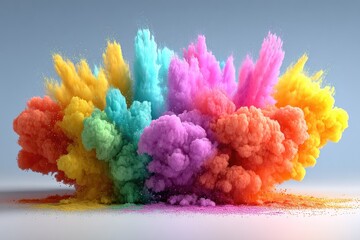 Vibrant multicolored powder explosion against a muted background