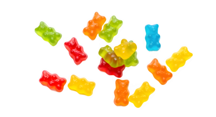 Colorful Gummy Bears Candy Isolated on White Background | Assorted Fruit Flavored Sweets for Kids Treats, Confectionery Product Photography and Advertising