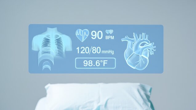 Hospital Bed with Medical Monitor Displaying Patient Vitals Offering a Modern Healthcare Perspective and Technology Integration