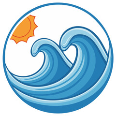 Illustration of ocean waves with the sun within a circle