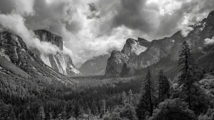 Black and white mountain vista