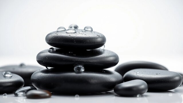 Zen Stones A Serene Stack of Balancing Rocks with Water Droplets in a Tranquil Setting