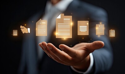 Businessman holding digital documents (1)