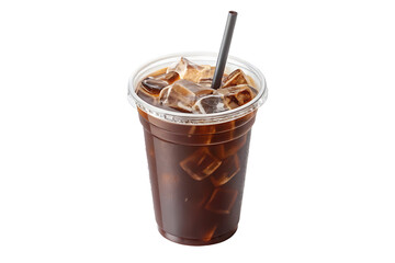 Refreshing iced coffee in a plastic cup with a straw isolated on transparent background, a perfect summer beverage