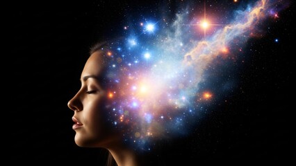 Vibrant mind expands with cosmic nebula and stars