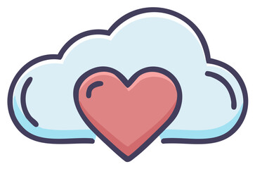 Cloud with heart icon illustration, design concept for love, care, and romance