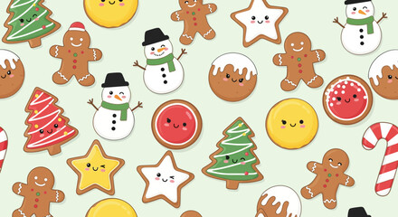 Cute Christmas Cookies and Candies Pattern Illustration