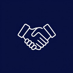 Fototapeta premium White Line Art Handshake Icon on Dark Blue Background