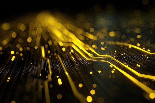 Abstract circuit board design with glowing yellow lines