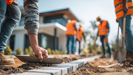 Construction workers laying pavers (1)
