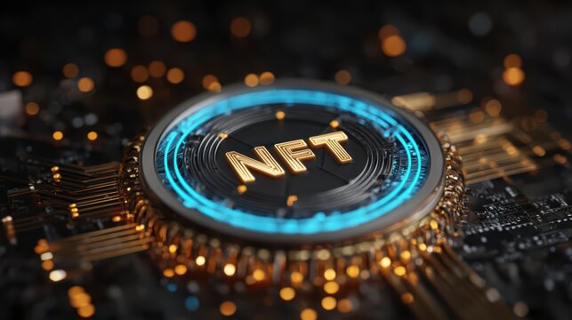 Closeup Computer Chip Showcasing NFT Digital Crypto Art on Blockchain Perfect for Tech Art Enthusiasts, Inspiring Innovation and Creativity. - Powered by Adobe
