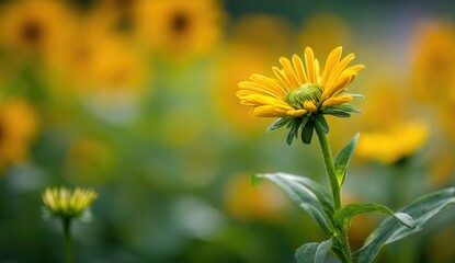 Obraz premium Yellow flower in garden setting
