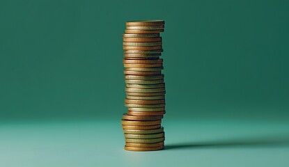 A modern stock photo depicts coins growing into tall stacks, set against a green background.