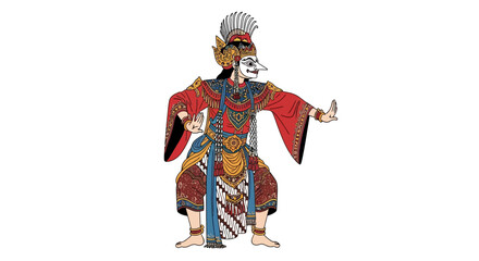 Traditional Javanese Wayang Style Masked Character Illustration
