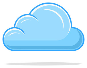 Fototapeta premium Stylized blue cloud icon in flat cartoon style, symbol for weather or cloud computing.