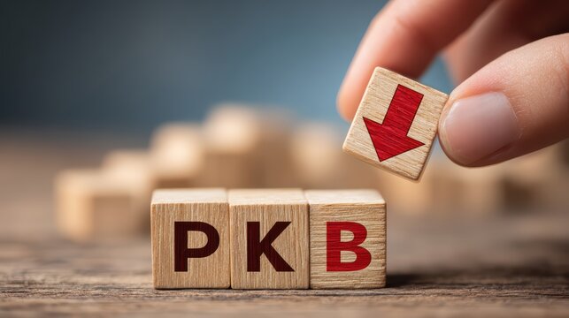 Wooden Block Displaying PKB and GDP Symbol, Ideal for Business Concepts and Presentations Inspiring Innovation.