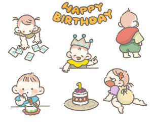 赤ちゃんのイラスト(1歳のお誕生日)