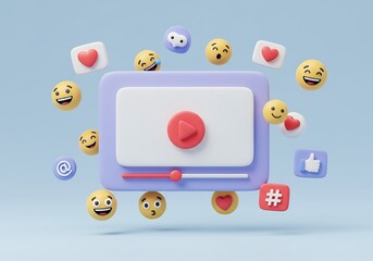 Social Media Engagement Video Platform with Emoticons and Symbols Rendered Illustration