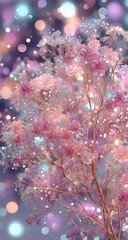 Delicate, pastel-colored flowers with glittering bokeh