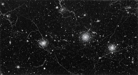 Detailed view of a cosmic web, showing galaxies connected by filaments of dark matter.