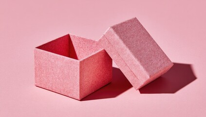 Open pink gift box on pink background