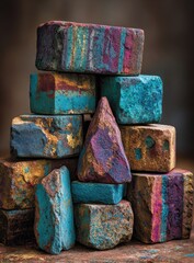 Stacked colorful painted rocks
