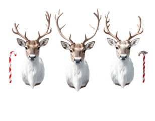 Flat Lay of Symmetrical Reindeer Arrangement with Snowflakes and Candy Canes – Festive Holiday Design 