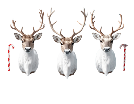 Flat Lay of Symmetrical Reindeer Arrangement with Snowflakes and Candy Canes – Festive Holiday Design 