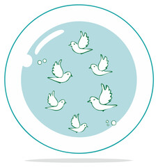 Obraz premium Floating Birds in a Circle Light Blue Background Minimalist Design, Flying Doves, Decorative Graphics for Peace and Simplicity