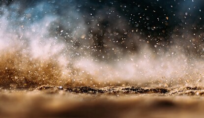 Dramatic dust storm, water droplets, and smoke
