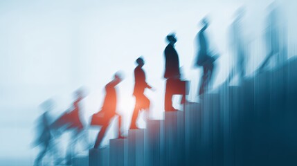 Dynamic Blurred Illustration of a Progressive Business Team Scaling Heights, Ideal for Motivational Content GrowthOriented Projects.