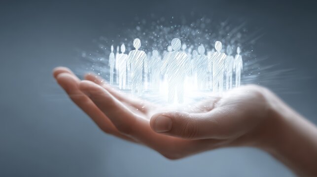 Teamwork Conceptualized A Unifying Gesture of Cooperation Above a Diverse Group, Perfect for Empowering Campaigns and Collaborative Projects.