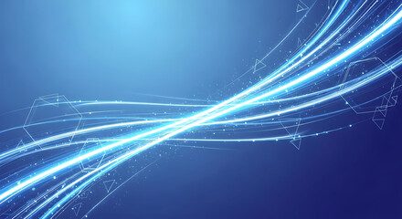 Glowing blue light waves and particles creating a futuristic abstract background with a sense of motion and speed