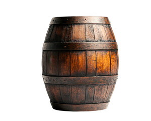 Fototapeta premium Rustic wooden barrel with aged metal hoops stands tall on transparent background
