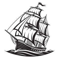 Vintage sailing ship silhouette vector illustration nautical marine travel sea ocean adventure