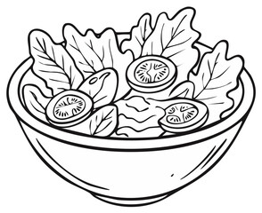 Bowl of Fresh Garden Salad with Lettuce and Tomatoes Simple Line Art Illustration