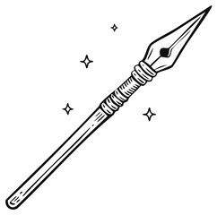 Naklejka premium Hand-Drawn Spear Illustration with Stars: A Sharp Weapon Depiction in Black and White