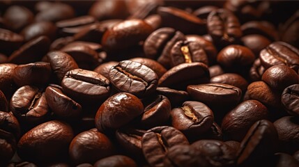 Naklejka premium coffee beans, dark roasted, close-up, textured, aromatic, rich, gourmet, studio lighting, detailed, high resolution 