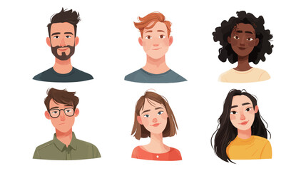 Six individuals with distinct hairstyles and facial expressions are displayed in a friendly arrangement. Their diverse looks represent various backgrounds and styles.