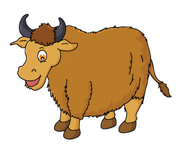 cute cartoon hand drawn vector smiley brown yak clipart.