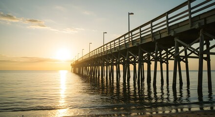 Obraz premium Sunrise wooden pier over calm water