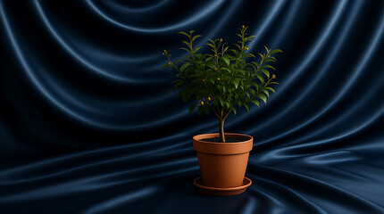 A festive Christmas tree, a small houseplant, and a young seedling are all potted trees that represent life, growth, and nature