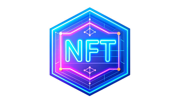 symbolizes blockchain technology, digital assets, crypto, and unique ownership in the digital age.&nbsp; The futuristic design with eye-catching colorful gradients is perfect for the concept of digital fis