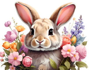 Firefly_Easter bunny with flowers PNG