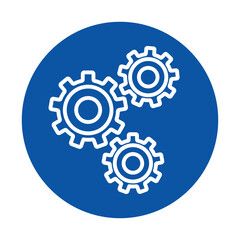 Gear Icon on Blue Circle Background Representing Mechanism and Engineering