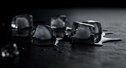Melting ice cubes on dark surface